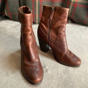 Frye Patty Artisan Zip Brown Leather Block Heel Ankle Boots 3476982 Womens 7.5 M